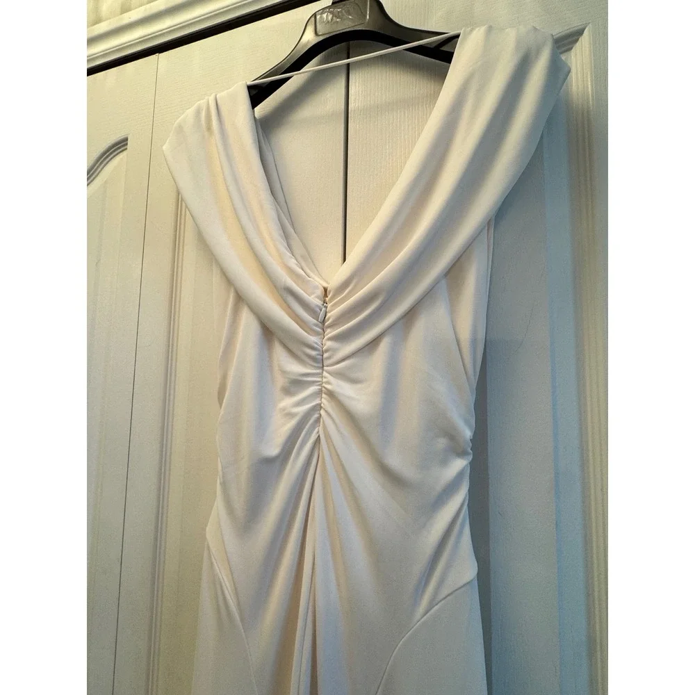 Cinq a Sept Carino Dress Ivory Cowl Neck Ruched Midi ZD29742741Z New Size 8 - Picture 11 of 12